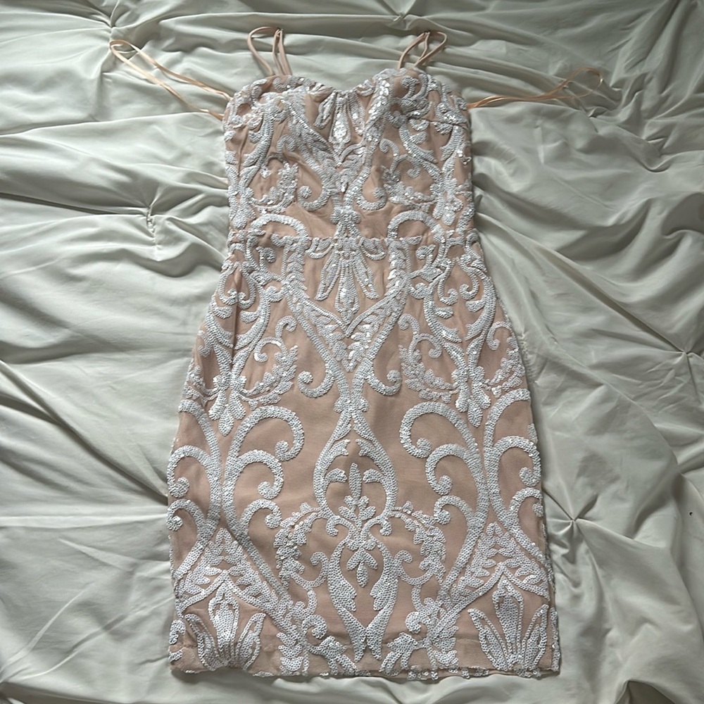 Beige/White Homecoming Dress